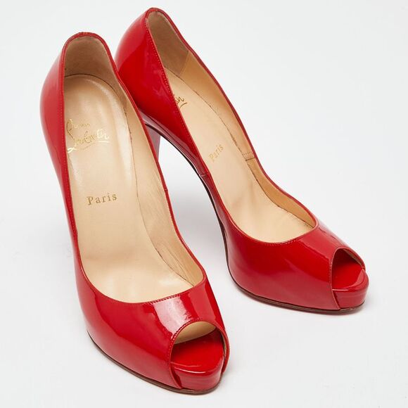 Christian Louboutin Red Patent Leather Very Prive Peep-Toe Pumps Size 40 - Picture 4 of 4